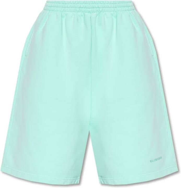 Balenciaga Lichtgroene shorts met logo borduursel Groen Dames