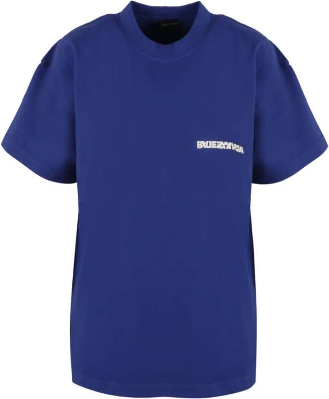 Balenciaga Logo T-Shirt Blauw Dames