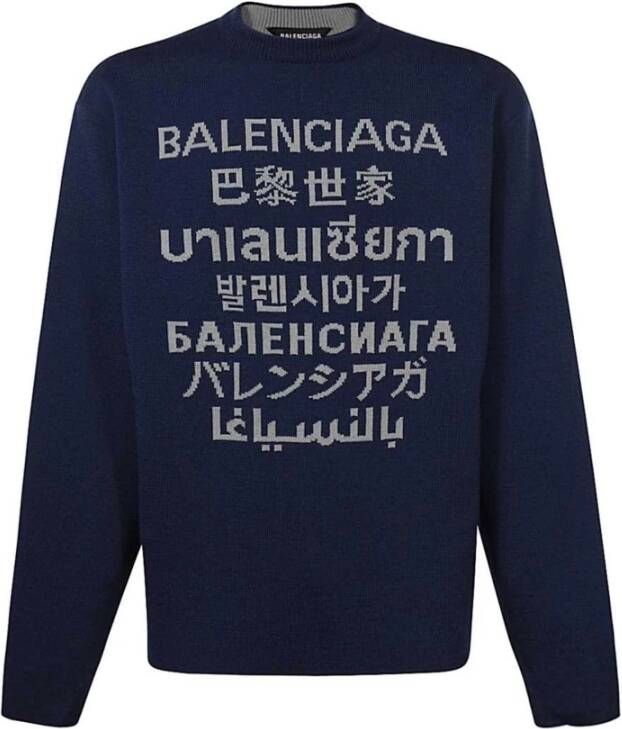 Balenciaga Logo Wolmix Sweater Blauw Heren