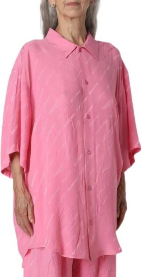 Balenciaga Luxe damesoverhemd met tonale logo`s Roze Dames
