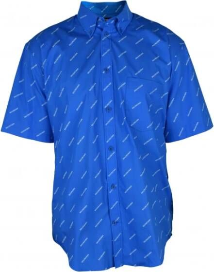 Balenciaga Monogram Blauw Katoenen Overhemd Blauw Heren
