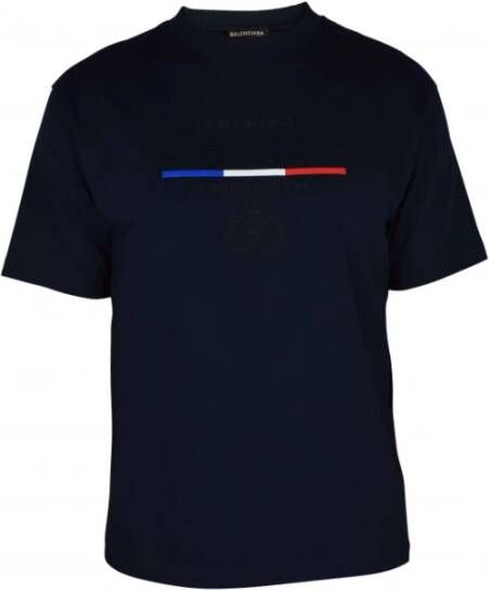 Balenciaga Navy Blauw Paris Model T-Shirt met Franse Vlag Borduursel Blauw Heren