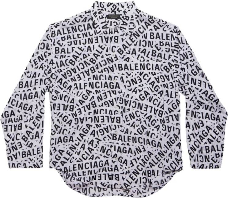 Balenciaga Oversized Logo-Print Katoenen Overhemd Grijs Dames