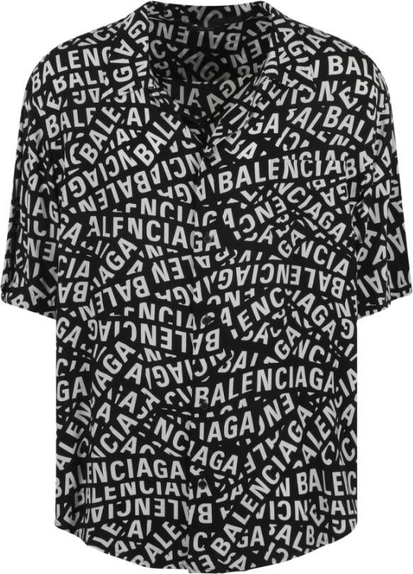 Balenciaga Oversized Satijnen Shirt met Logo Print Zwart Heren