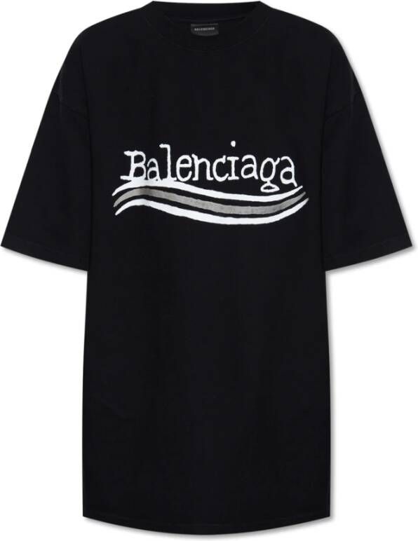 Balenciaga Handgetekend Logo T-Shirt Black Dames