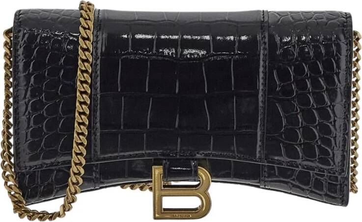 Balenciaga Portemonnee met krokodillenprint en ketting Zwart Dames