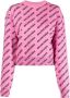 Balenciaga Roze Logo Jacquard Cropped Sweater Pink Dames - Thumbnail 1