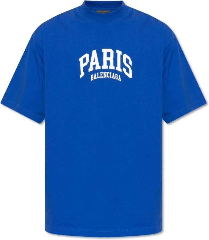 Balenciaga T-shirt met logo Blauw Heren
