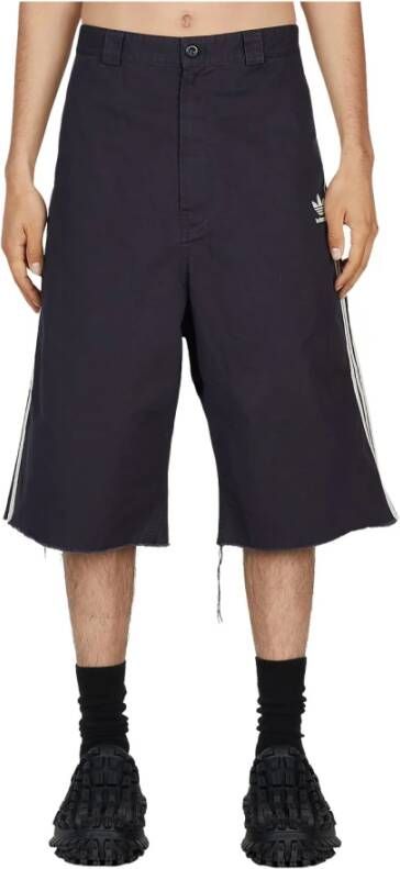 Balenciaga Versleten denim shorts met kenmerkende strepen Blauw Heren
