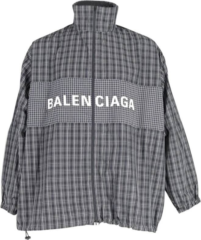 Balenciaga Vintage Balenciaga geruite track jas in zwart nylon Zwart Heren