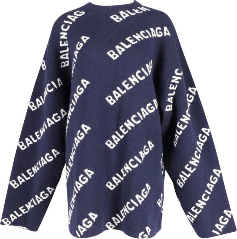 Balenciaga Vintage Balenciaga overal in logo sweatshirt in marineblauwe wol Blauw Dames