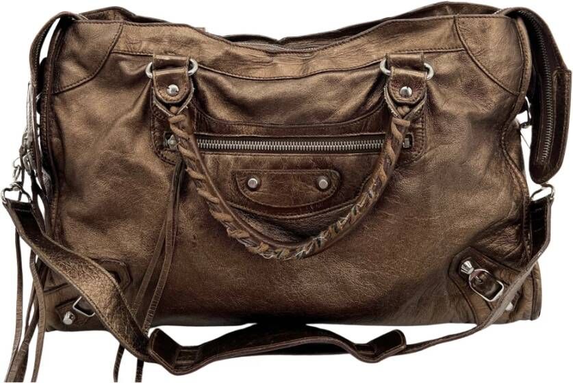 Balenciaga Vintage Pre-owned City Bag Metallic Brown Bruin Dames