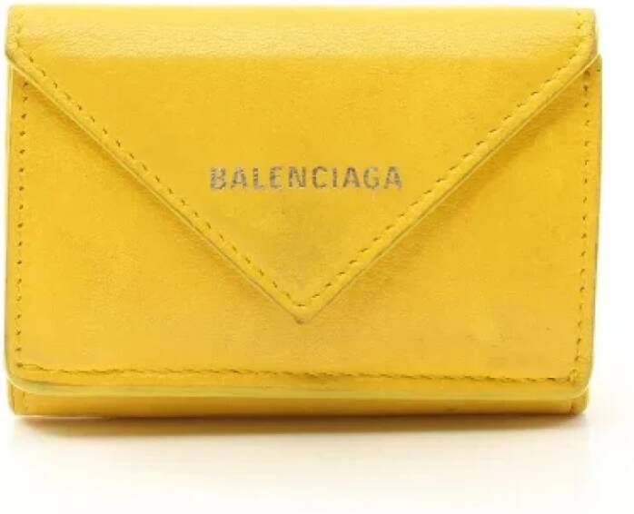 Balenciaga Vintage Tweedehands Gele Leren Portemonnee Yellow Dames
