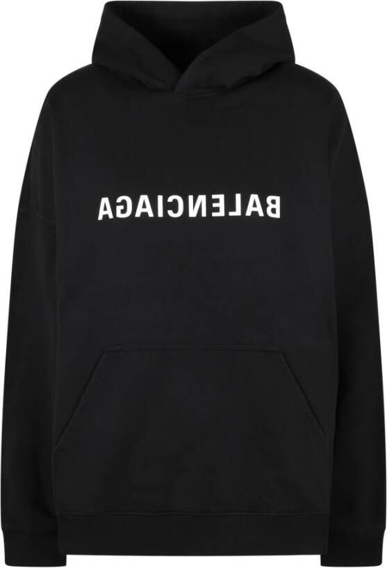 Balenciaga Wijde pasvorm hoodie met omgekeerd logo print Zwart Dames