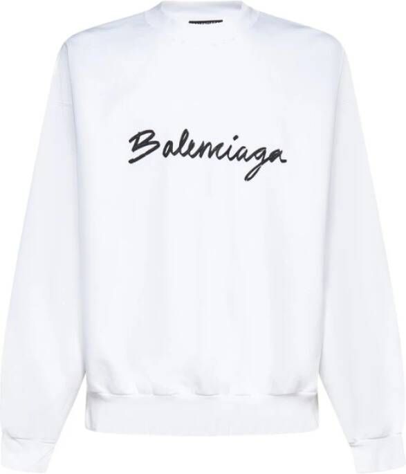 Balenciaga Witte Katoenen Trui met Zwart Logo White Heren