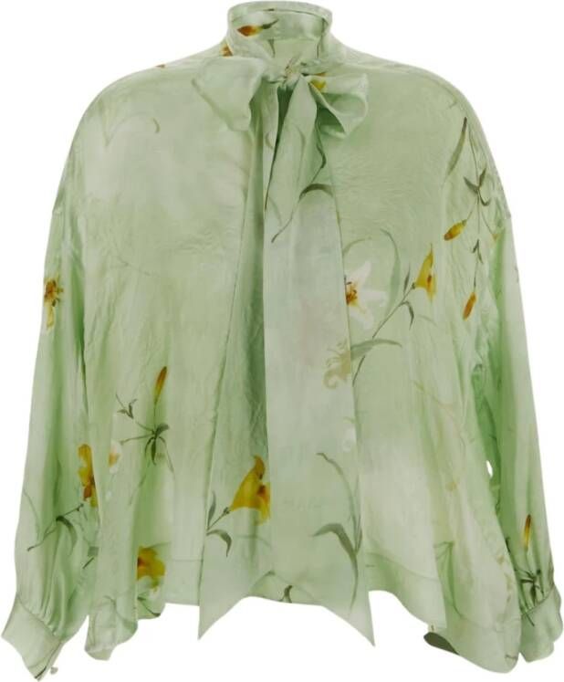 Balenciaga Zijden Logo Shirt Groen Dames