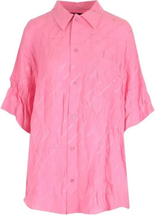 Balenciaga Zijden Logo Shirt Roze Dames