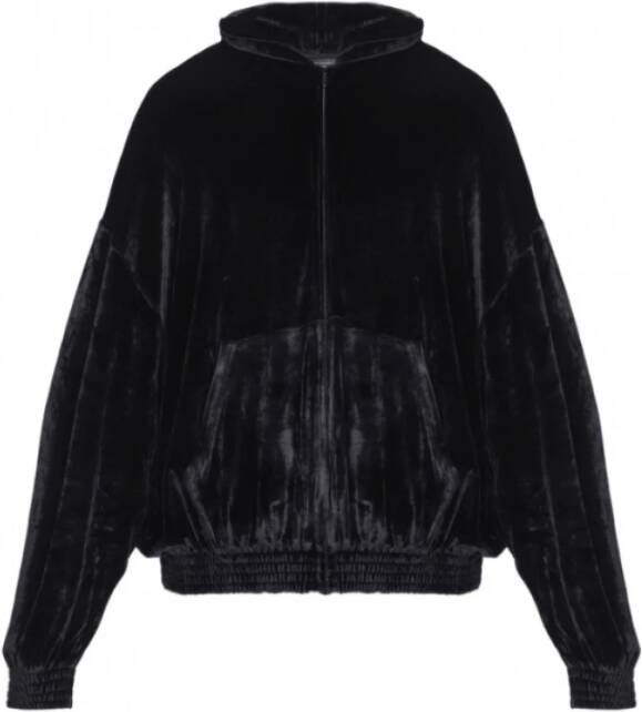 Balenciaga Zwart Velvet Zip-Through Sweatshirt met Strass Logo Zwart Heren