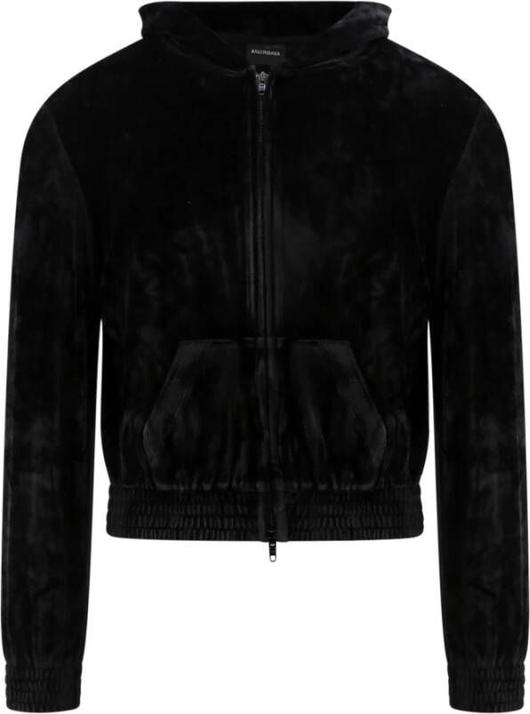 Balenciaga Zwarte hoodie met ritssluiting en strass detail Zwart Heren