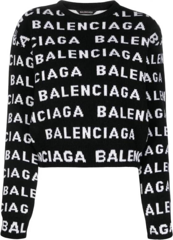 Balenciaga Zwarte Intarsia-Logo Trui Zwart Dames