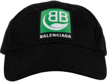 Balenciaga Zwarte katoenen pet met groen logo embleem Zwart Heren