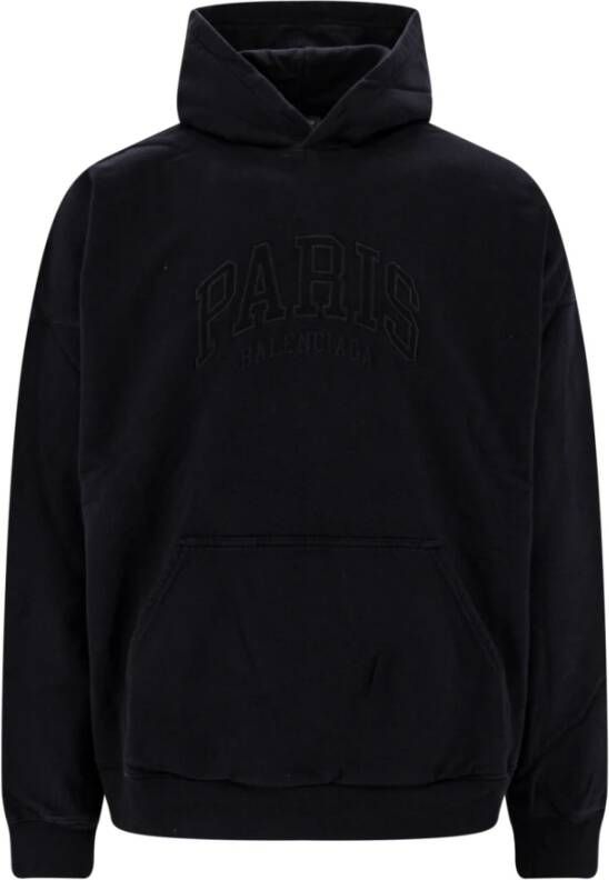 Balenciaga Zwarte Katoenen Sweatshirt met Paris Logo Borduursel Zwart Heren