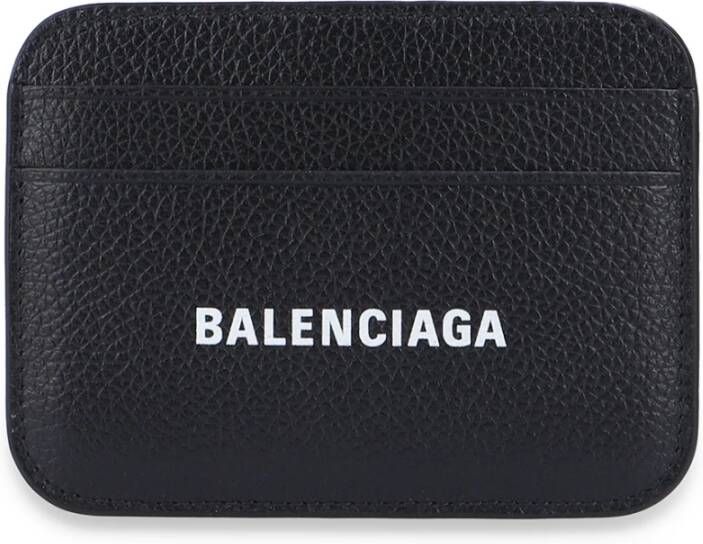 Balenciaga Zwarte Leren Kaarthouder met Logo Print Zwart Dames