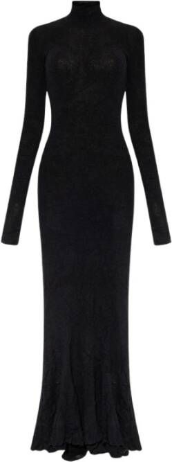 Balenciaga Zwarte Maxi Jurk van Katoen met Versleten Effect Zwart Dames