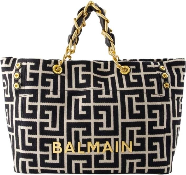 Balmain 1945 Soft monogrammed jacquard tote bag Black Dames