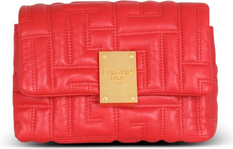 Balmain 1945 Zachte mini tas van gewatteerd leer 1945 Soft mini bag in quilted leather Black Red Dames