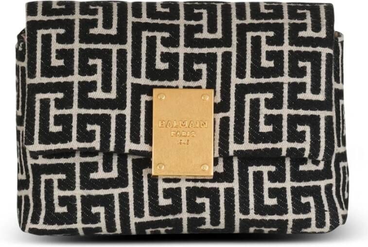 Balmain 1945 Soft mini bag with jacquard monogram Zwart Dames