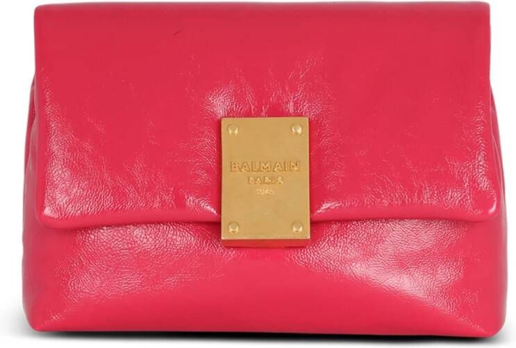 Balmain 1945 Soft mini patent leather bag Roze Dames