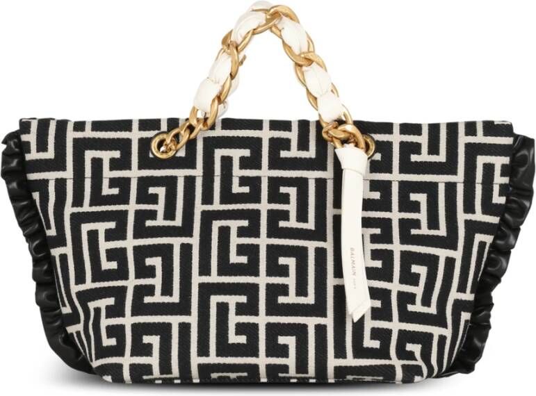Balmain 1945 Zachte Tote tas met jacquard monogram Black Dames