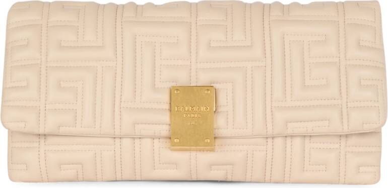 Balmain 1945 Soft quilted leather clutch bag Beige Dames