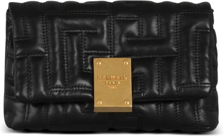 Balmain 1945 Zachte mini tas van gewatteerd leer 1945 Soft mini bag in quilted leather Black Red Dames