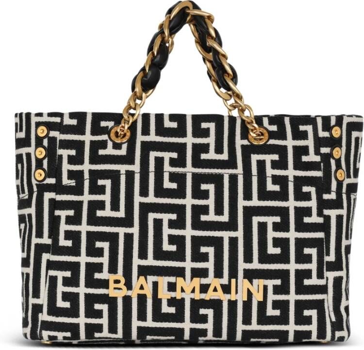 Balmain 1945 Soft monogrammed jacquard tote bag Black Dames