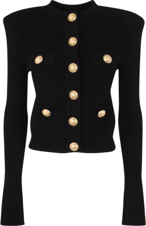 Balmain 4 Pkts Buttoned Knit Cardigan Zwart Dames