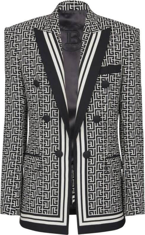 Balmain 6-button monogrammed wool jacket Black Heren