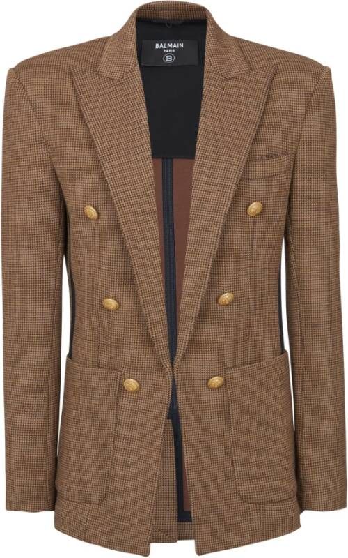 Balmain 6-button houndstooth wool jacket Brown Heren