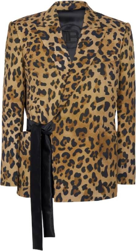 Balmain Asymmetric leopard print jacket Brown Heren