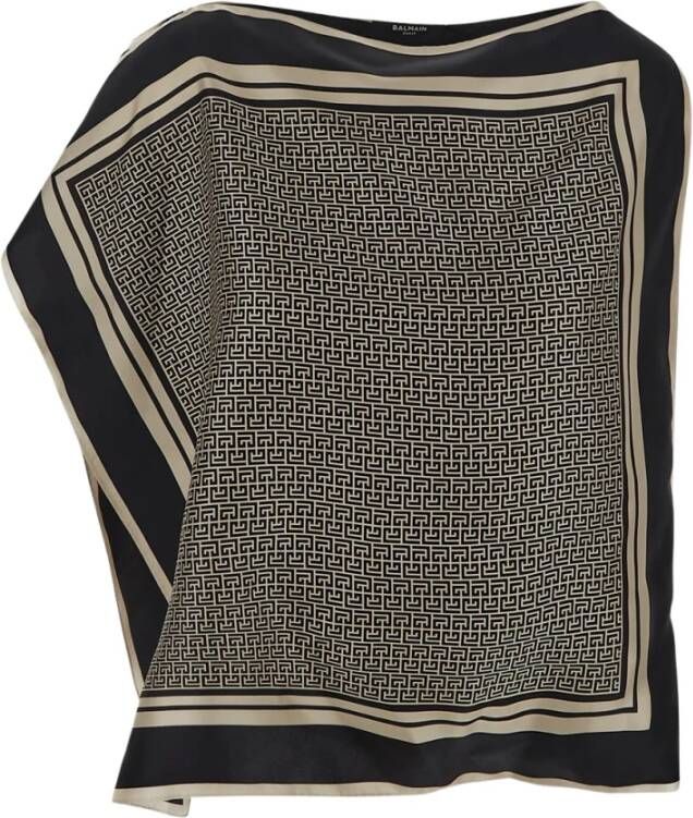 Balmain Asymmetrische Monogram Sjaal Top Zwart Dames