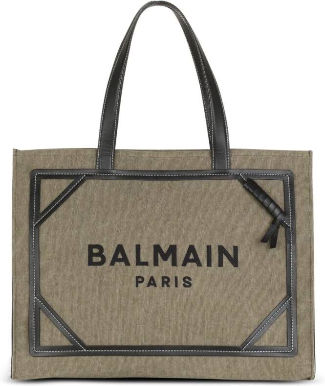 Balmain B-Army 42 canvas tote bag with leather details Groen Dames