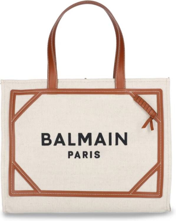 Balmain B-Army 42 canvas tote bag with leather details Beige Dames