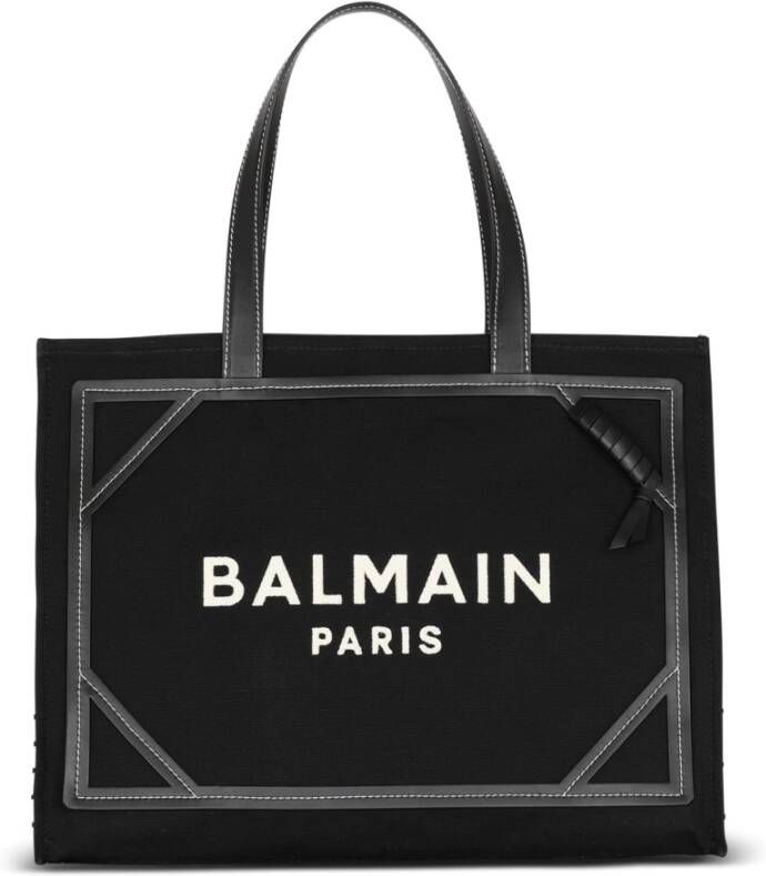 Balmain B-Army 42 monogrammed canvas and smooth leather tote bag Zwart Dames