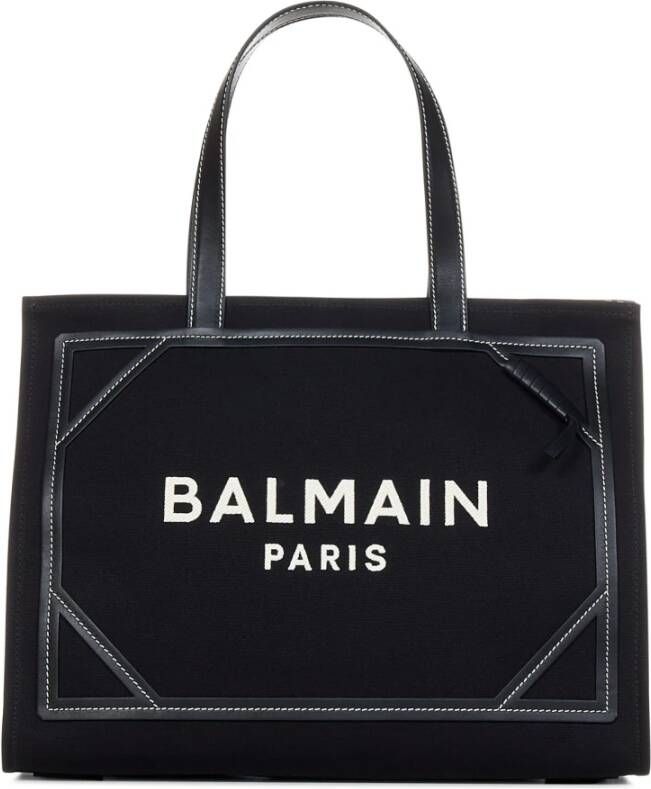 Balmain B-Army 42 monogrammed canvas and smooth leather tote bag Zwart Dames