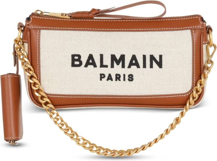 Balmain B-Army canvas clutch bag with leather inserts Bruin Dames