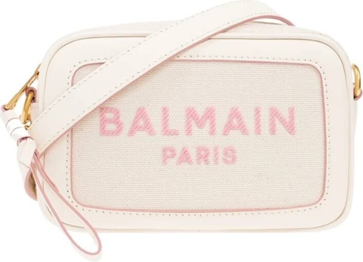 Balmain B-Army canvas clutch bag with leather details Beige Dames
