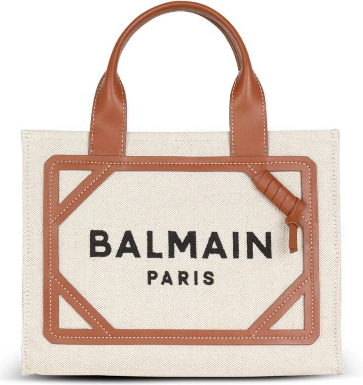 Balmain B-Army small canvas shopping bag with leather inserts Bruin Dames