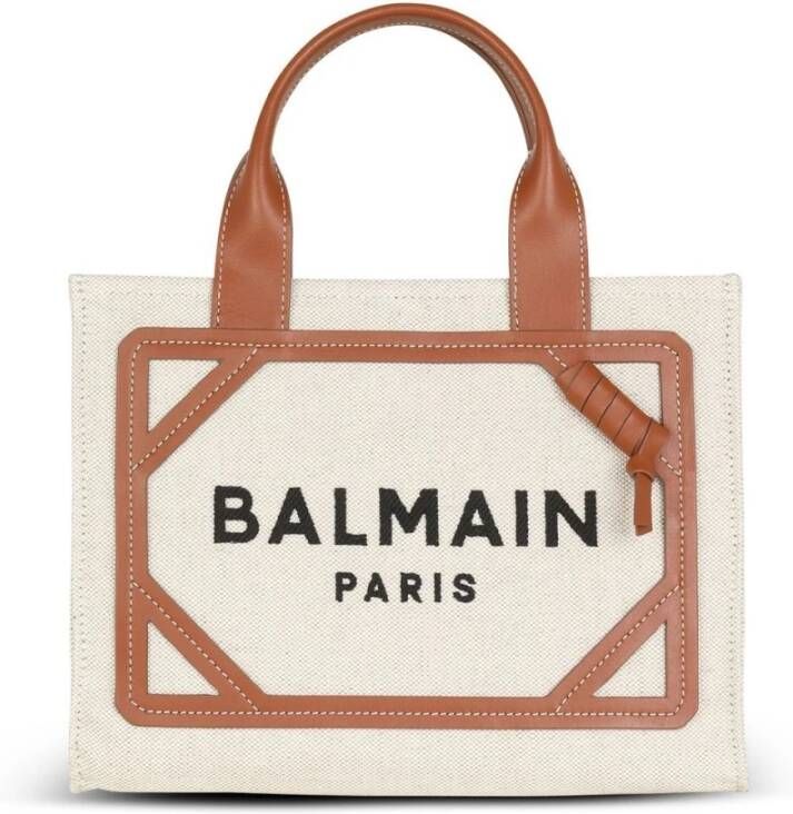 Balmain B-Army small canvas shopping bag with leather inserts Bruin Dames
