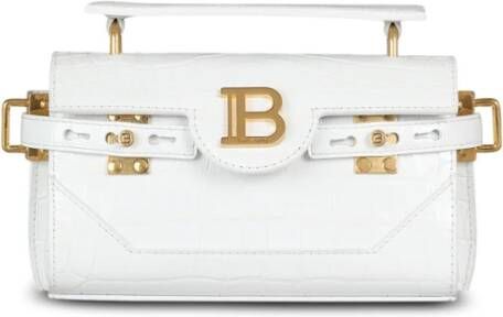 Balmain B-Buzz 19 bag in crocodile effect-embossed leather Wit Dames